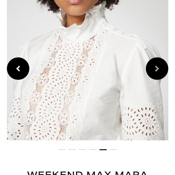 MaxMara Weekend Mock Neck Long Sleeve White Eyelet Blouse - Picture 2 of 13